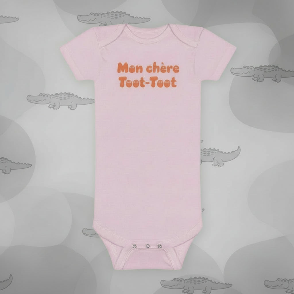 Mon cheer Toot-Toot ( my everything) Wabi Sabi Baby Onesie precious for your favorite little cajan baby.