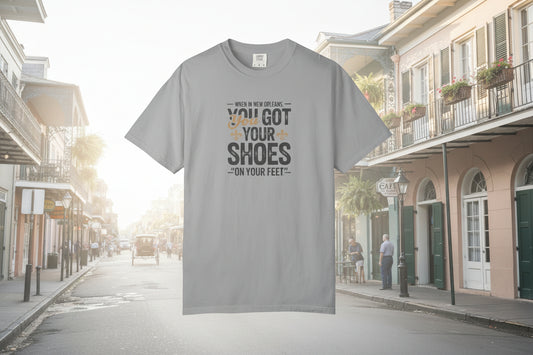 T-Shirt — "When in New Orleans You Got Your Shoes On Your Feet" Vintage Creole Quote Tee
