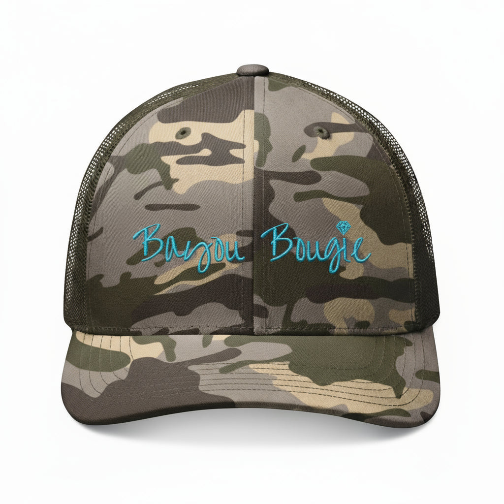 Embroidered Camo Trucker Hat - Bayou Bougie Design